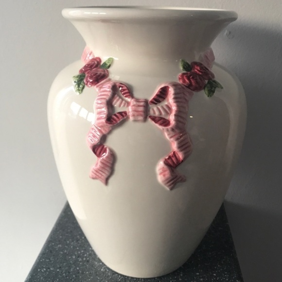 Dozen Roses Bouquet Floral Vase! Pink Cream 8” vtg